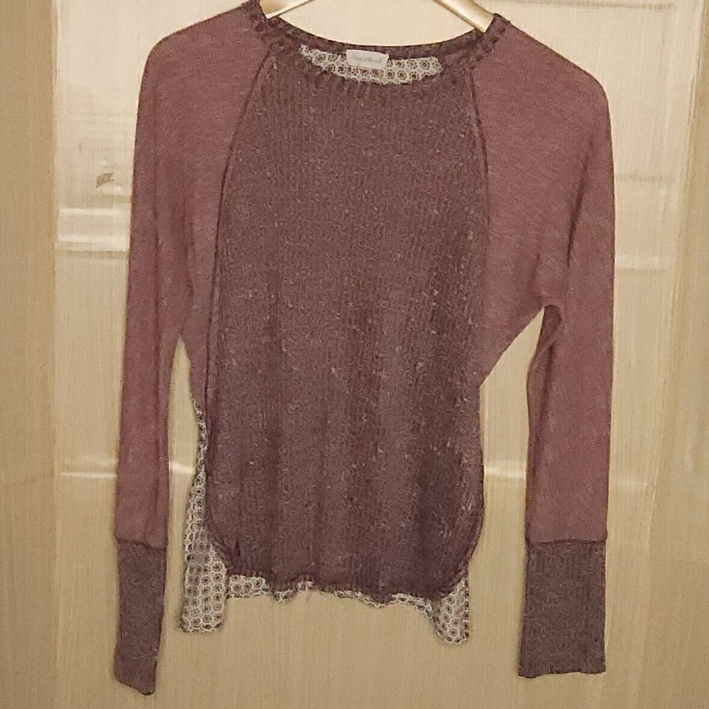 Hem & Thread Womens Maroon Paisley Mixed Material Silky Thermal Top Small
